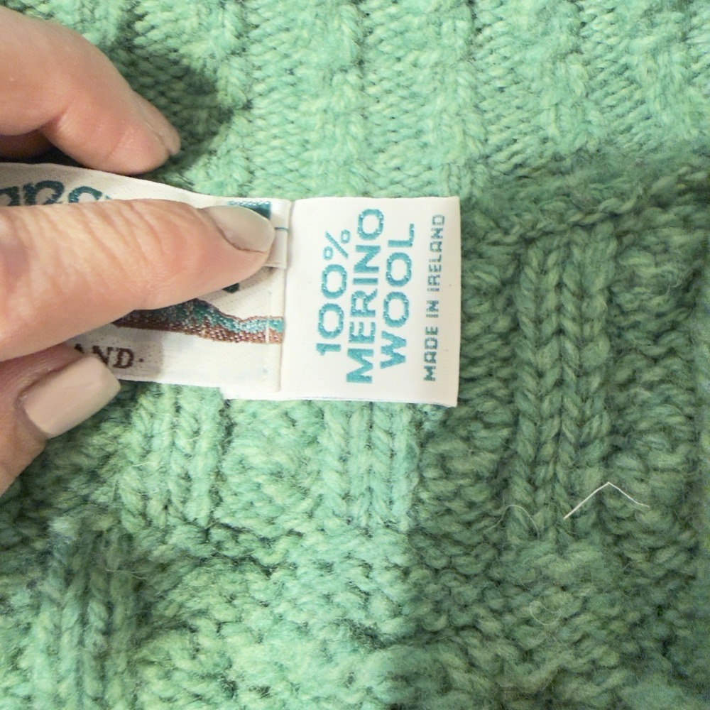 Irish Aran Crafts Women Ireland Size Small 100% Merino Wool Cardigan Green - Picture 7 of 7
